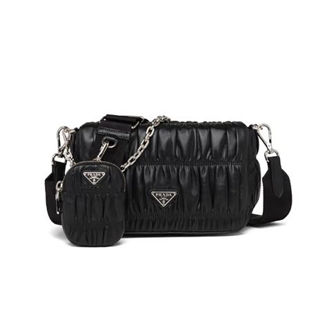 prada leather-trimmed tessuto shoulder bag|prada nappa gaufre shoulder bag.